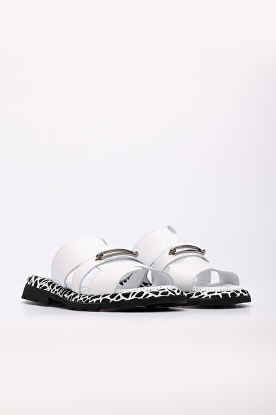 TUGERDİ White Genuine Leather Light Sole Stylish Women's Slippers Tg097102611402