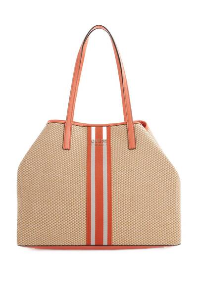 Guess Women's Urban Bag Vikky Tote Beige Orange Detail Capacious