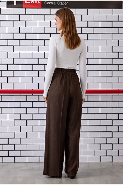 HEQA Pile Detaylı Palazzo Pantolon Acı Kahve