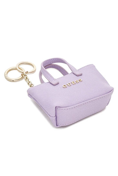 Guess Keyring Leather Saffiano Lilac Gold Detail Mini Handbag