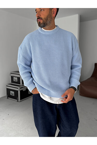 BYBASICMAN Ανοιχτό μπλε Basic oversized Πλεκτό Πουλόβερ G-17334