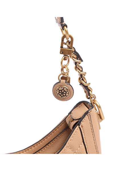 Guess Handbag Women's Abey Small Beige Hobo Bag Quilted With Keyring