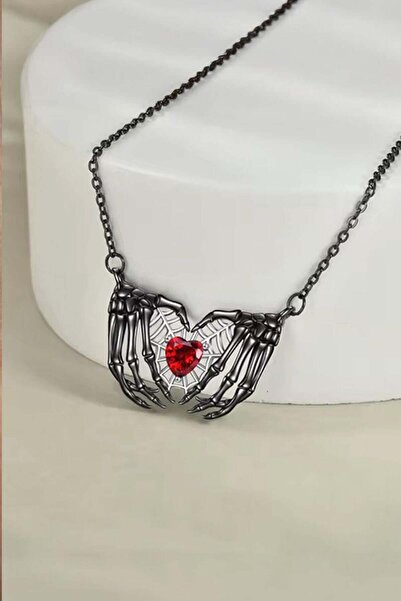 Köstebek Black Gothic Skeleton Heart Necklace