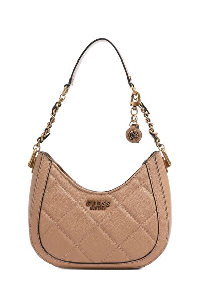 Guess Handbag Women's Abey Small Beige Hobo Bag Quilted With Keyring
