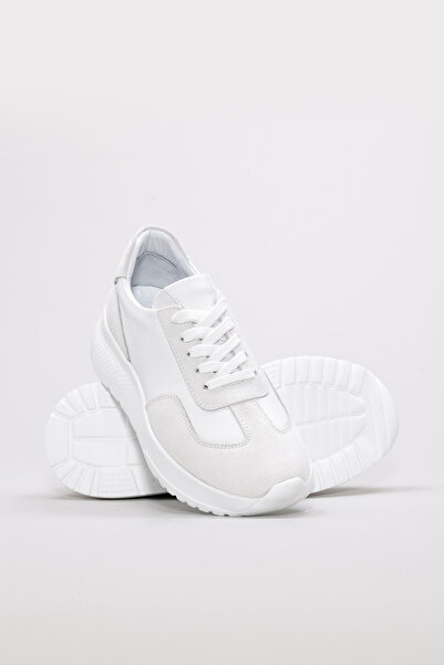 TUGERDİ White Inside and Outside Genuine Leather White Light Sole Lace-Up Women's Sports Shoes Tg09982261146