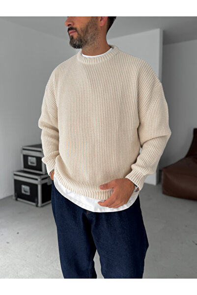 BYBASICMAN Μπεζ Πλεκτό Πουλόβερ Basic oversized G-17334