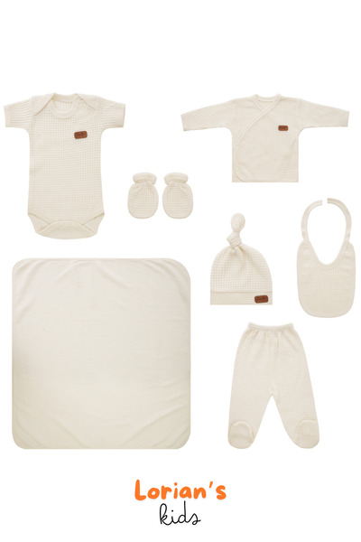 LORIAN'S Newborn Honeycomb Textured 7-Piece Blanket and Bodysuit Set 100% Cot...
