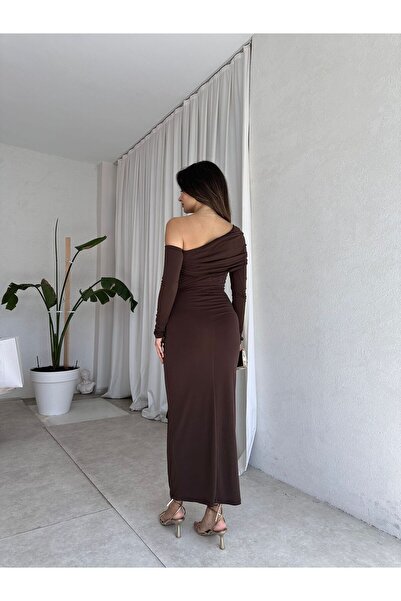 Mooi Butik KANTE Maxi Elbise 8207 - Acı Kahve
