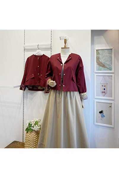 Faya Boutique Astarı Desenli Bordo Ceket