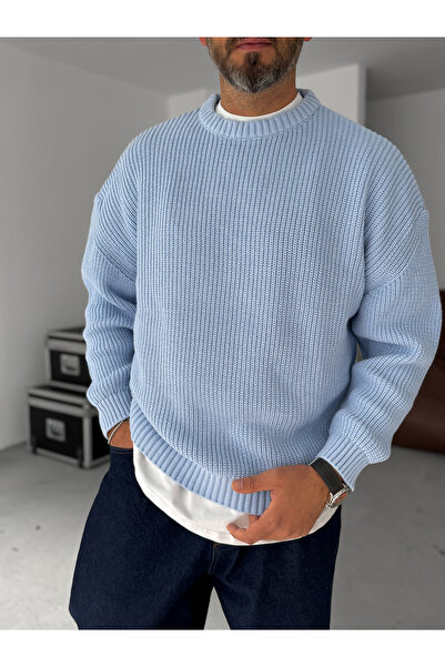 BYBASICMAN Açık Mavi Basic Oversize Triko Kazak G-17334