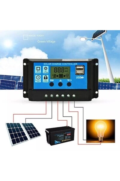 dalimag Regulator solar 30A PWM cu USB, 12V/24V, dimensiuni 13.3x7x3.5cm