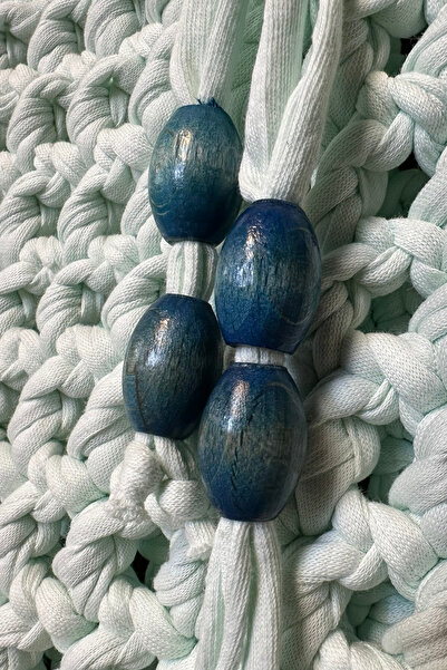 Uretti - Emine 9106 Hand Knitted Combed Cotton Fabric Shoulder Bag with Wooden Bead Detail - 27 X 21