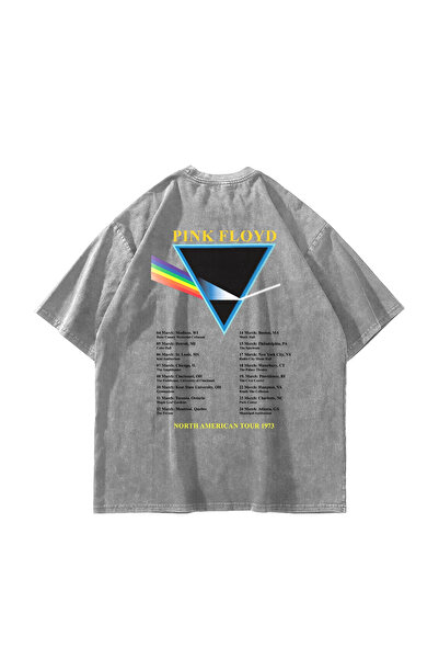 Bak Moda Tricou alb lavabil unisex oversize cu imprimeu Pink Floyd V2