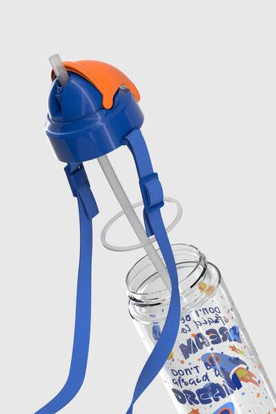 Renga Sonic Air Patterned 500 ml Tritan Children's Water Bottle with Strap and Straw 912058 Blue-Orange