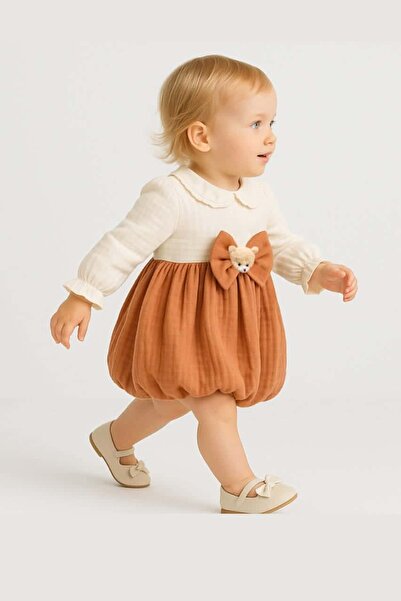 morwind Kız Bebek Müslin Ayıcıklı Elbise Dogum Günü Bayram Özel Gün Elbisesi