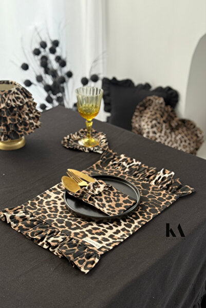 KaiAtelier Leopard Keten İki Yanı Fırfırlı Amerikan Servis / Supla