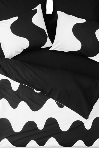 Cozy Home Mono Double Size Fitted Sheet Duvet Cover Set Flow Black