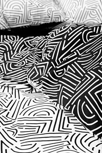 Cozy Home Mono Tek Kişilik Lastikli Çarşaflı Nevresim Takımı Maze Siyah