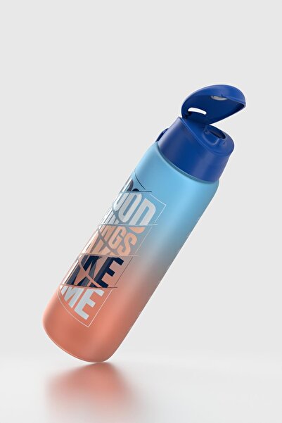 Renga Pera Double Color Text Patterned 820 ml Strap Mat Tritan Water Bottle 912134 Blue-Orange