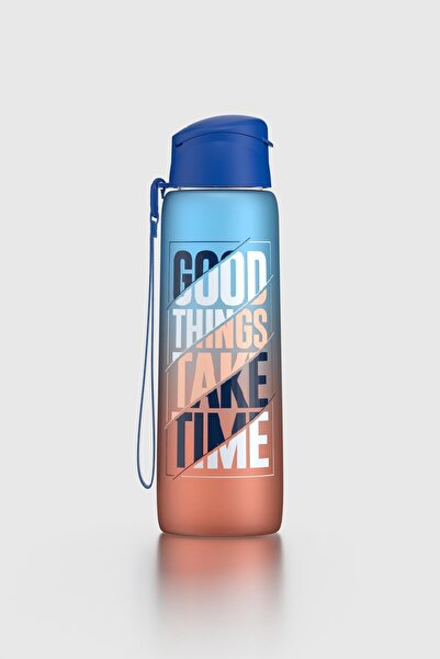 Renga Pera Double Color Text Patterned 820 ml Strap Mat Tritan Water Bottle 912134 Blue-Orange