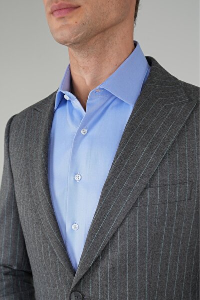 Bisse Erkek Kırlangıç Yaka 6 Drop Çizgili Gri Takım Elbise