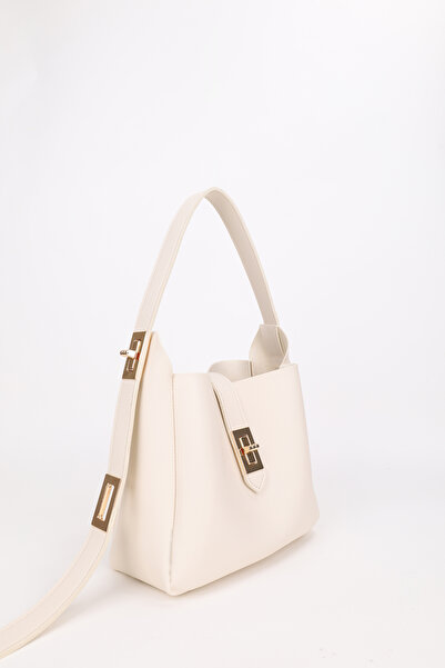 NOTHING Women's Cream Suede Brown Lock Detail Accessory Adjustable Lock Strap 2-Piece Handbag and Shoulder Bag