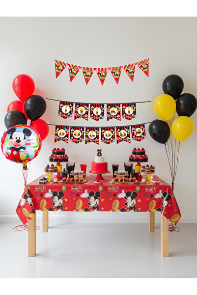 Umamiçe Mickey Mouse Temalı Parti Süsleri Seti (Flama, Banner, Masa Örtüsü)