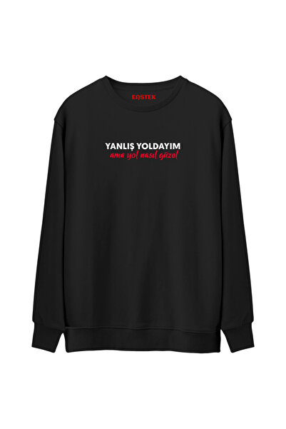 Eastek أنا على الطريق الخاطئ لكن الطريق جميل، سويت شيرت أسود فاخر، للرجال، لل...