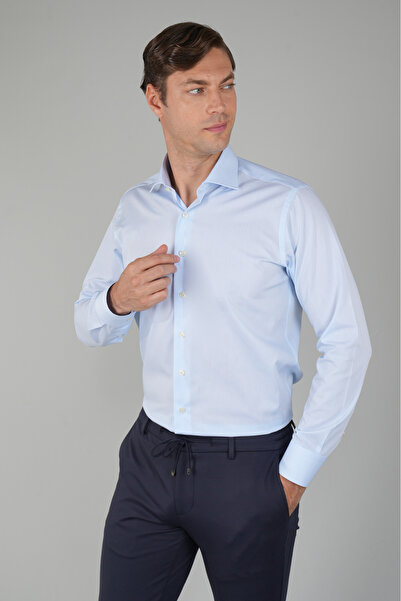 Bisse Men's Italian Collar Cotton Classic Light Blue Shirt
