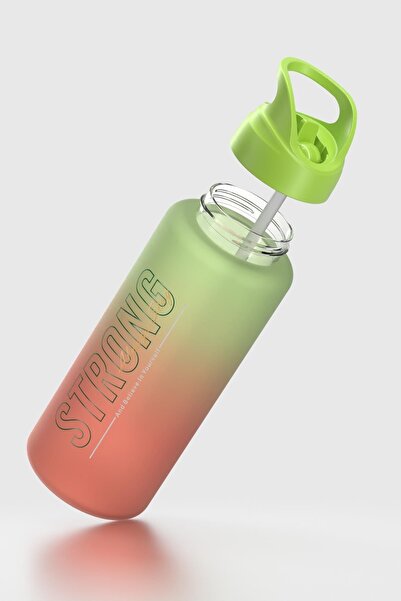 Renga Moly Double Color Text Patterned 1000 ml Matte Tritan Flask with Straw 912117 Green-Orange