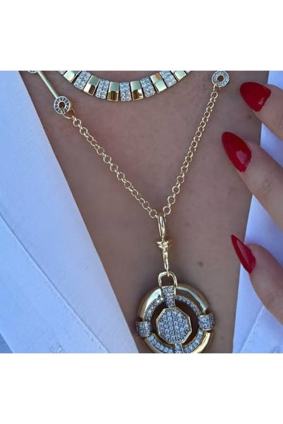H&S AKSESUAR Imported Double Color Stone Vip Round Necklace