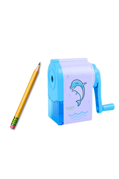 LEAN Ascuțitoare de creioane cu mâner manivelă, model delfin, albastru, 20027