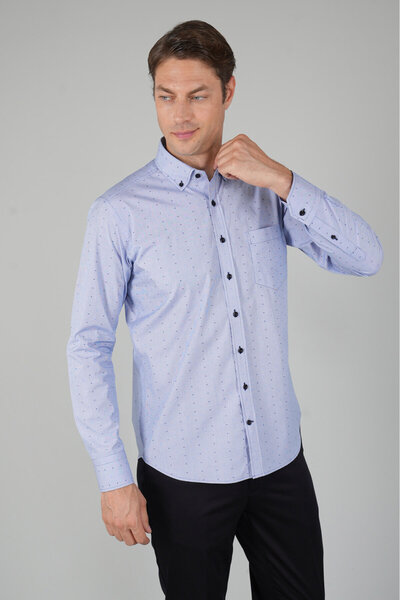 Bisse Men's Long Sleeve Regular Fit Cotton Shirt Dark Blue