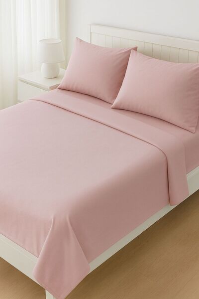 ayçiçek home طقم غطاء لحاف مزدوج وملاءة بدون مطاط مقاس 200/200 باللون الوردي الفاتح بينستيرست