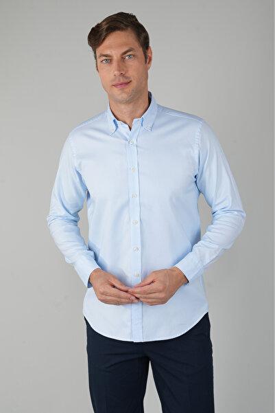 Bisse Men's Long Sleeve Regular Fit Light Blue Shirt