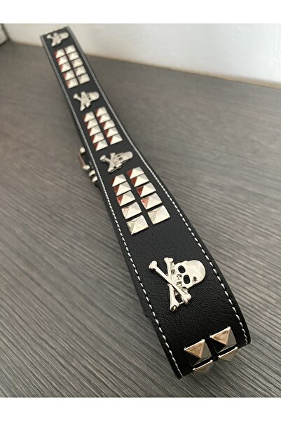 Aksabeltchokers 4cm White Rope Detailed Pyramid Skull Metalcore Gothic Pants Belt