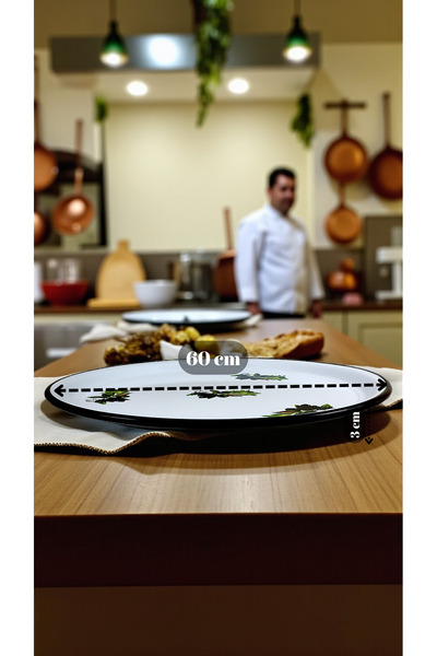 İnci Emaye No 60 Enamel Tray Tableware, Food Presentation Tray, Floor Table Zinc ~58 cm