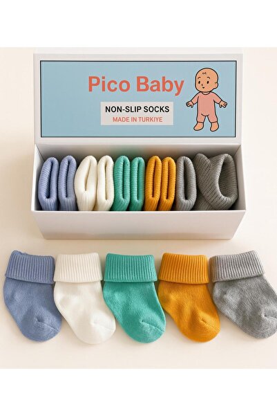 Pico Baby Organik Pamuk Unisex 5'li Kutulu Premium Yeni Doğan Bebek Çorabı