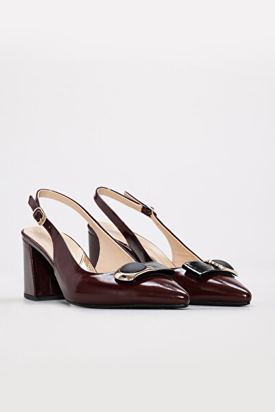 TUGERDİ Burgundy Patent Leather Inside and Outside Genuine Leather Jurdan Sole Heeled Women's Shoes Tg0921526121387