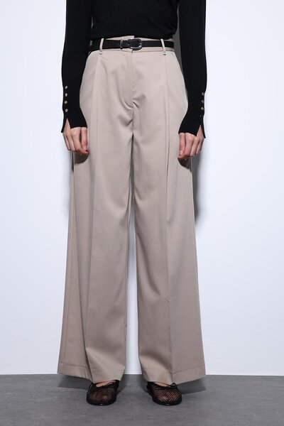 Antioch Beige Wide Leg Women's Trousers