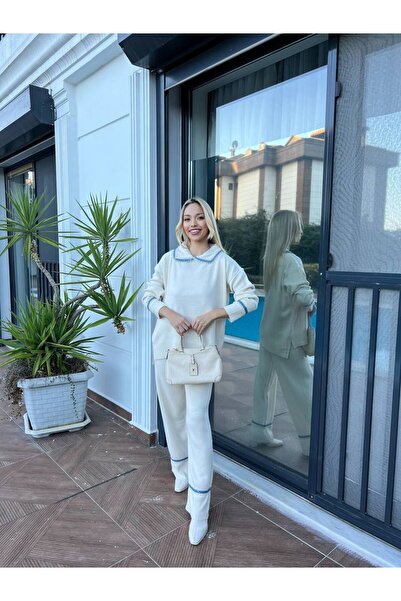 For Angels Double Knitwear Set with Denim Stripe on the Collar and Cuffs