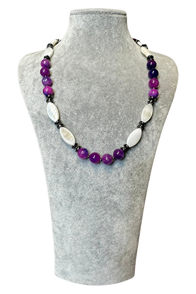 Uretti - أوزليم 9422 2455 قلادة مصنوعة يدويًا من العقيق الأرجواني والأحجار ال...