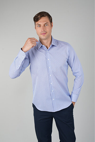 Bisse Long Sleeve Classic Blue Regular Fit Men's Shirt