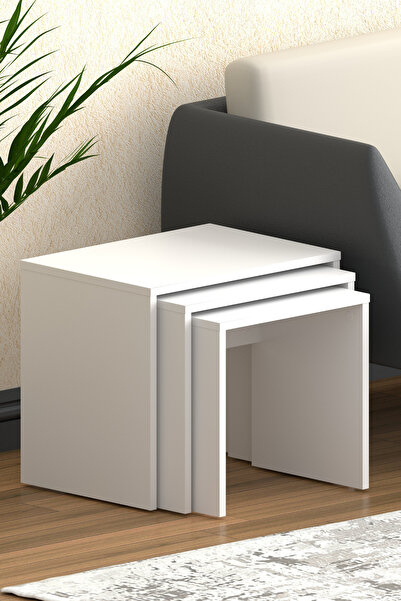 Sevinse Home FİGO 3'lü Zigon Sehpa Üçlü Beyaz