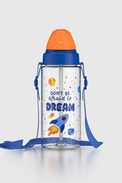 Renga Sonic Air Patterned 500 ml Tritan Children's Water Bottle with Strap and Straw 912058 Blue-Orange
