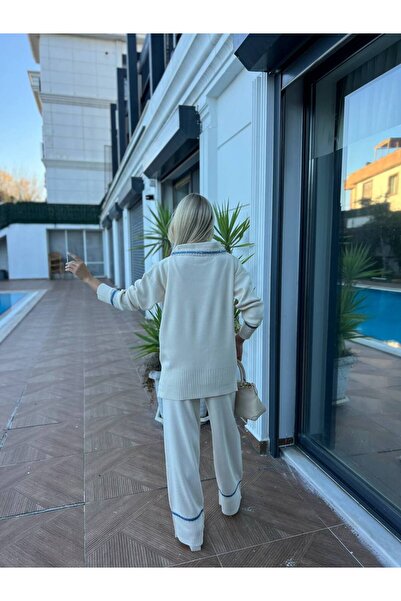 For Angels Double Knitwear Set with Denim Stripe on the Collar and Cuffs