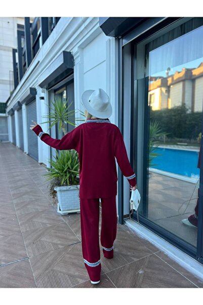 For Angels Double Knitwear Set with Denim Stripe on the Collar and Cuffs