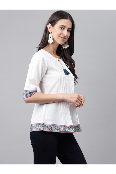 IndHeritage White Top with ethnic prints perfect for office / casual wear