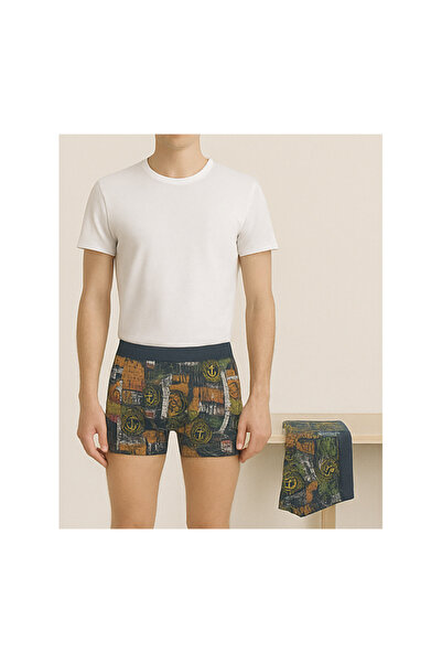 Mercan Patterned Lycra Cotton Printed Men's Boxer-Okyanus