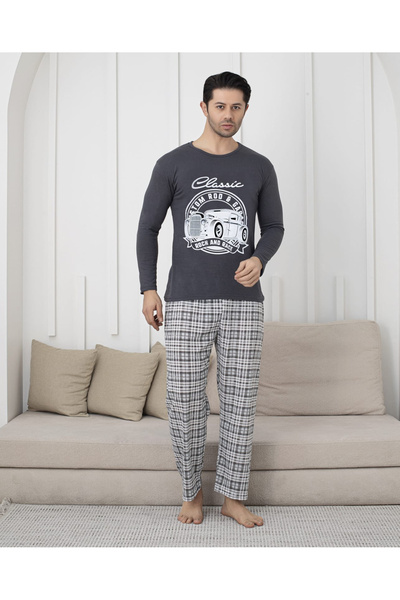 embody Men's cotton long pyjamas, men's cotton long pyjamas, batal king size grey 15693